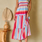 Red Stripe Ruffled Straps Smocked Tiered Long Dress