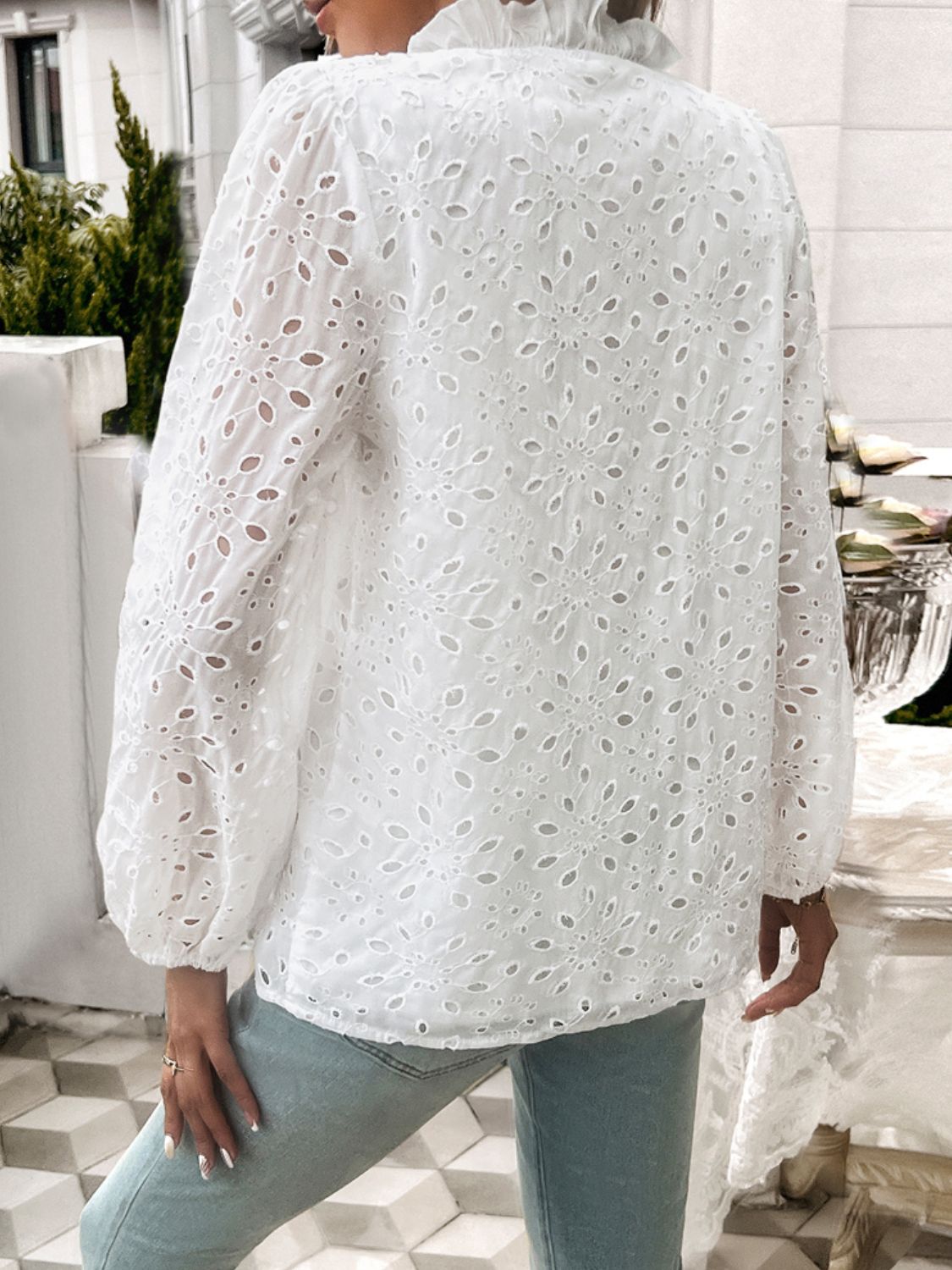 Frill Round Neck Long Sleeve Shirt