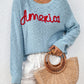 Letter Round Neck Long Sleeve Sweater