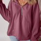 Pocketed Half Zip Dropped Shoulder Hoodie