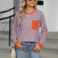 Pocketed Striped Round Neck Long Sleeve T-Shirt