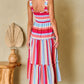 Red Stripe Ruffled Straps Smocked Tiered Long Dress