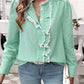 Lace Detail Ruffled Round Neck Long Sleeve Shirt