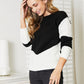 Woven Right Two-Tone Openwork Rib-Knit Sweater