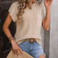 Pocketed Round Neck Cap Sleeve Sweater