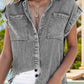 Collared Neck Cap Sleeve Denim Top