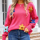 Crochet Flower Round Neck Sweater