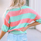 Color Block Round Neck Half Sleeve Sweater