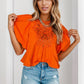 Openwork Round Neck Balloon Sleeve Blouse