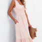 Apricot Smocked Ruched Sleeveless High Waist Midi Dress