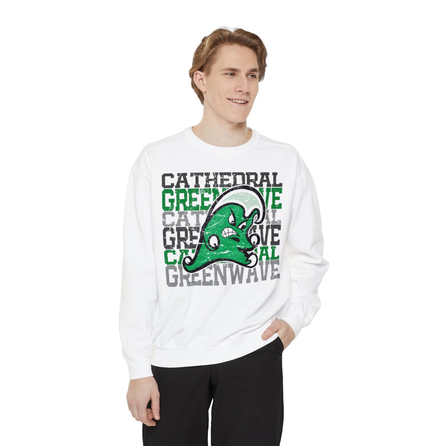 Cathedral GreenWave Stack w/ Mascot - CC Adult Sweatshirt