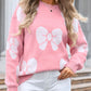 Bow Round Neck Dropped Shoulder Sweater