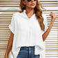 Notched Neck Slit Cuffed Blouse