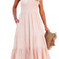 Apricot Smocked Ruched Sleeveless High Waist Midi Dress