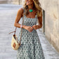 Smocked Printed Square Neck Sleeveless Dress