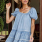 Square Neck Puff Sleeve Denim Dress