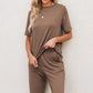 Solid Color T Shirt 2pcs Wide Leg Pants Set