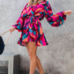 Abstract Printed Belted Puff Sleeve Mini Dress