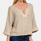 Zenana Notched Side Slit Patch Sweater