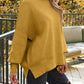 Slit Round Neck Dropped Shoulder Sweater