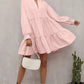 Pink Frilled Stand Collar Long Sleeve Ruffle Dress