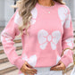 Bow Round Neck Dropped Shoulder Sweater