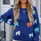 Bow Graphic Round Neck Long Sleeve Sweater