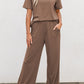 Solid Color T Shirt 2pcs Wide Leg Pants Set