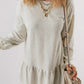 White Solid Color Puff Sleeve Ruffle Hem Mini Dress