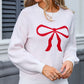 Bow Graphic Round Neck Long Sleeve Sweater