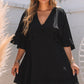 Black Ruffled 3/4 Sleeve V Neck Babydoll Mini Dress