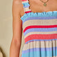 Red Stripe Ruffled Straps Smocked Tiered Long Dress