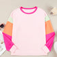 Color Block Round Neck Long Sleeve Top