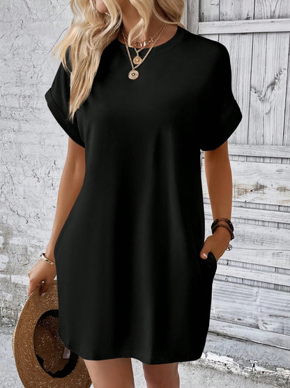 Round Neck Short Sleeve Mini Dress