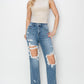 RISEN High Rise Distressed Crop Straight Jeans