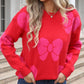 Bow Round Neck Dropped Shoulder Sweater