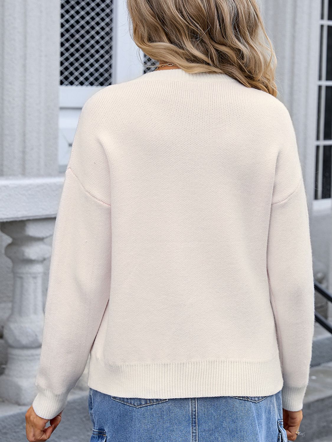 Bow Graphic Round Neck Long Sleeve Sweater