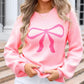 Bow Graphic Round Neck Long Sleeve Sweater