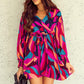 Abstract Printed Belted Puff Sleeve Mini Dress