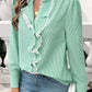 Lace Detail Ruffled Round Neck Long Sleeve Shirt