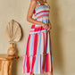 Red Stripe Ruffled Straps Smocked Tiered Long Dress