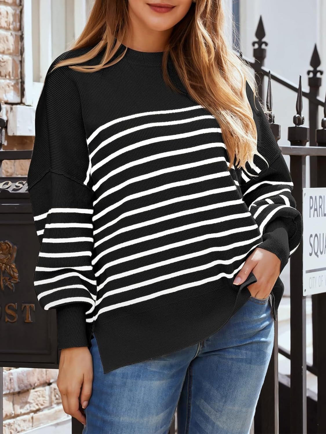 Striped Round Neck Long Sleeve Sweatshirt