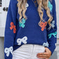 Bow Graphic Round Neck Long Sleeve Sweater