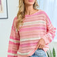 First Love Striped Long Sleeve Openwork Knit Top