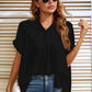 Notched Neck Slit Cuffed Blouse