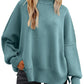 Slit Round Neck Dropped Shoulder Sweater