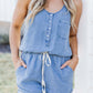 Pocketed Half Button Sleeveless Denim Romper