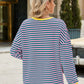 Slit Striped Round Neck Long Sleeve Sweatshirt