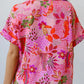 Printed Notched Short Sleeve Top