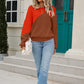 Two-Tone Round Neck Ribbed Sweater